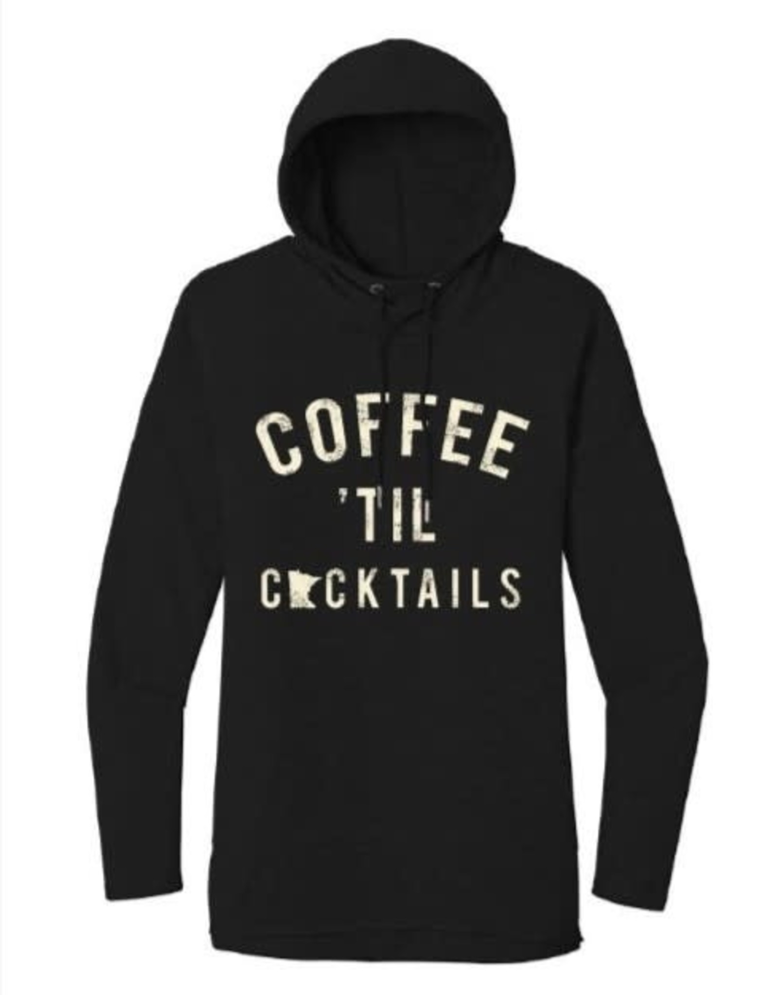 - Black Coffee Til Cocktails Graphic Hooded Long Sleeve Shirt