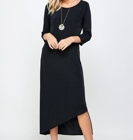 - Black Asymmetrical Hem 3/4 Sleeve Dress