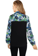 - Black/Multi Graphic Printed Foliage French Terry Zip Up Jacket