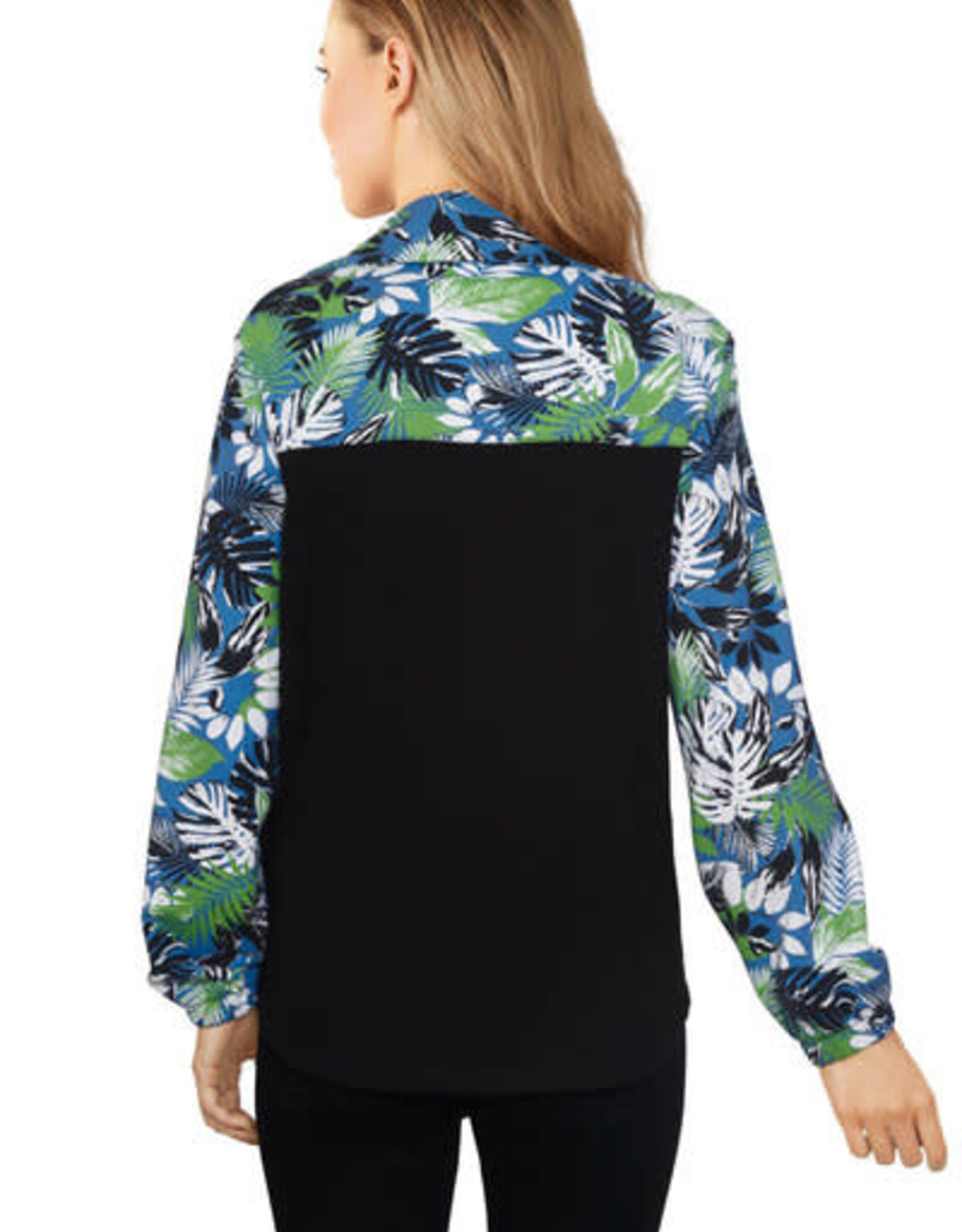 - Black/Multi Graphic Printed Foliage French Terry Zip Up Jacket