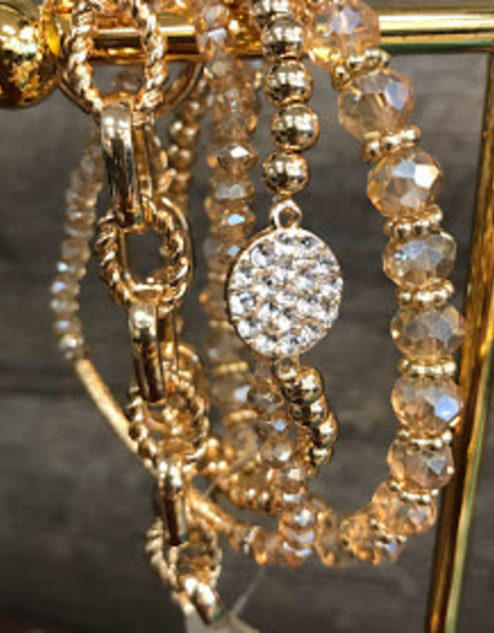 Clear/Gold Beaded Bracelet Set of 4
