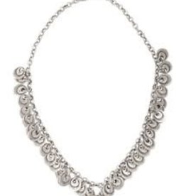 Pewter Necklace w/Circle Charms & Clear Stone Plated in Silver