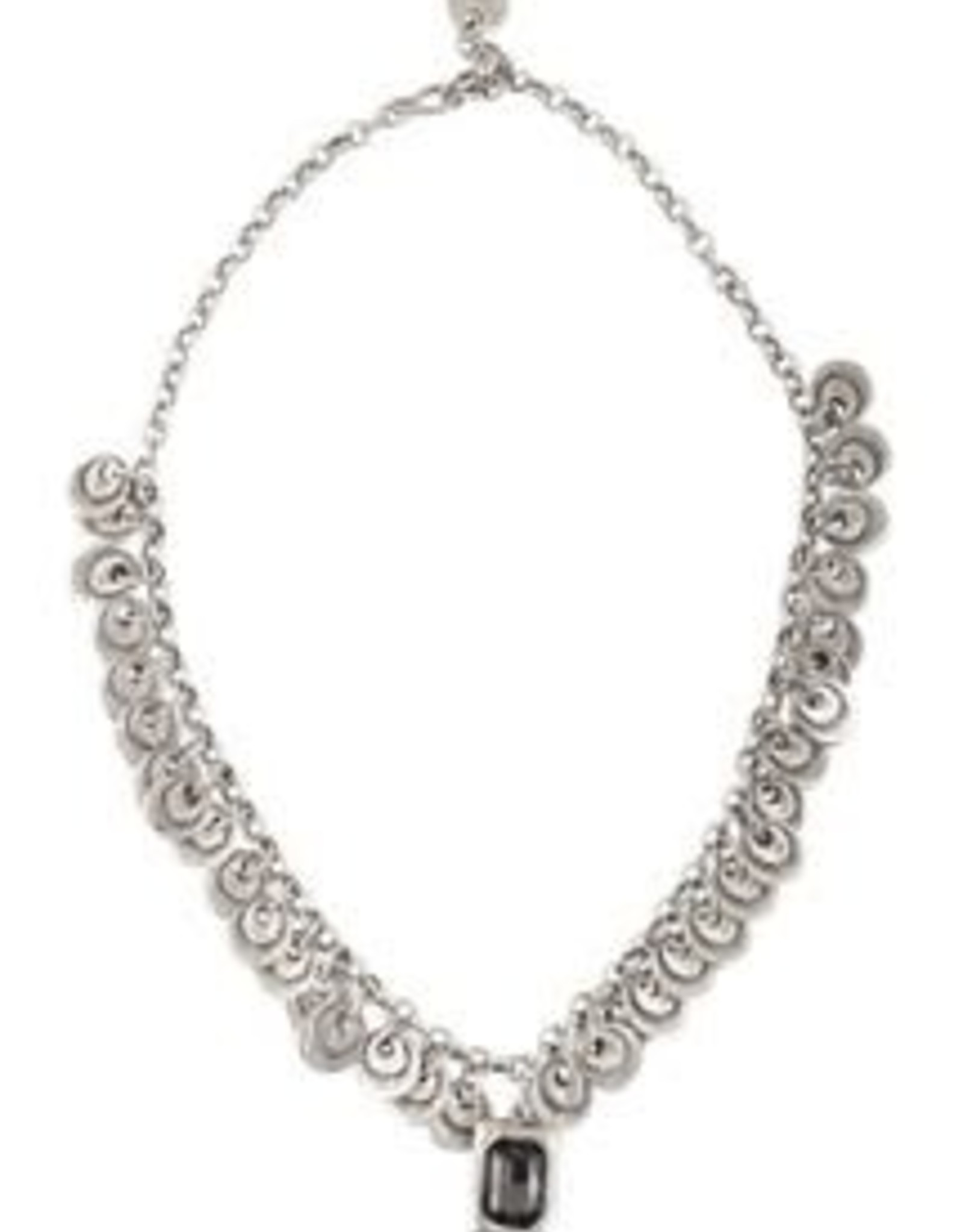 Pewter Necklace w/Circle Charms & Clear Stone Plated in Silver