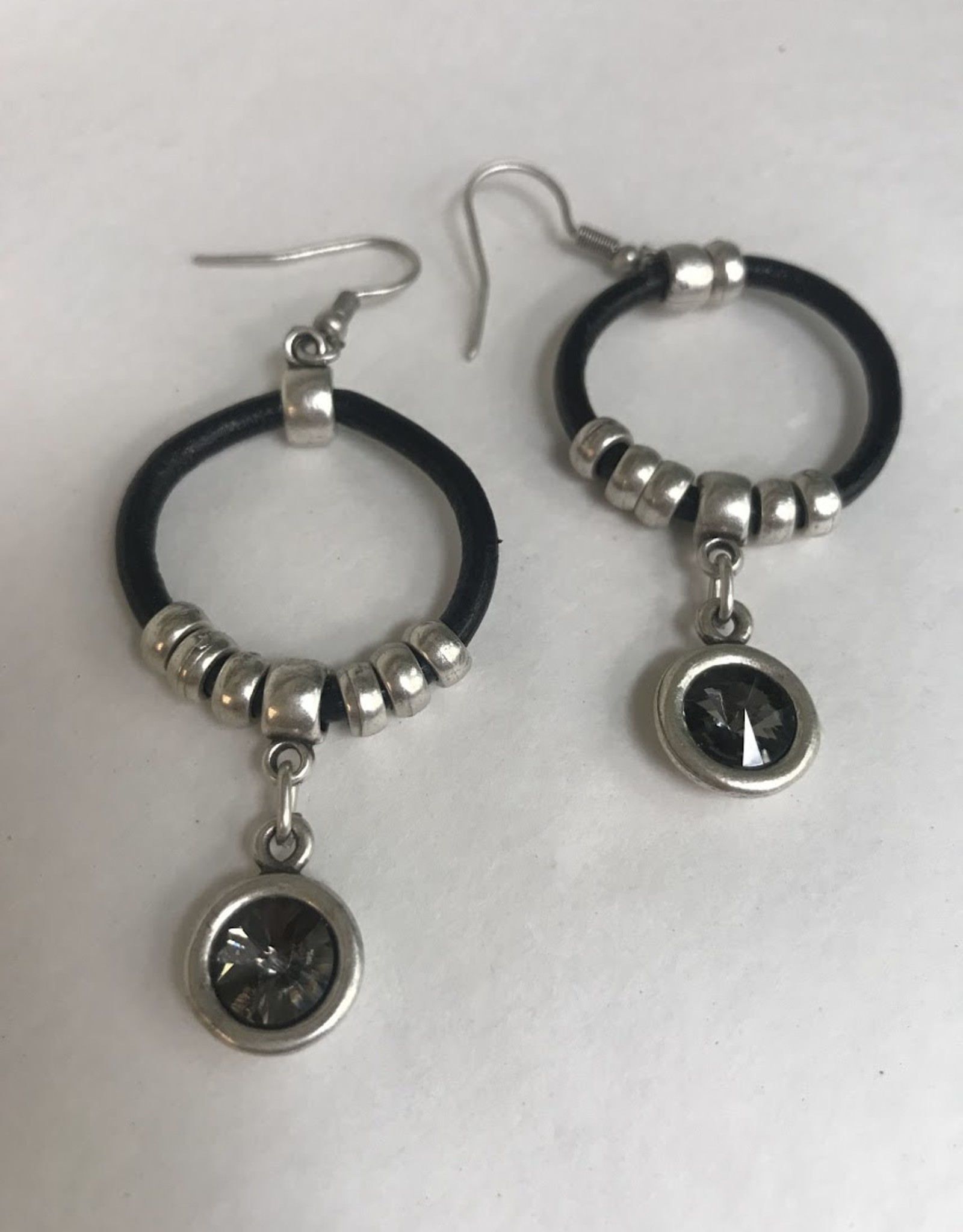 Pewter Earring Circle w/Clear Dangle Stone