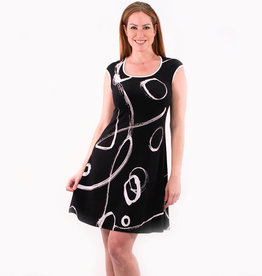 - Black/Ivory Circle Print Sleeveless Dress