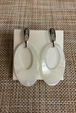 Earring Silver/White Large Oval