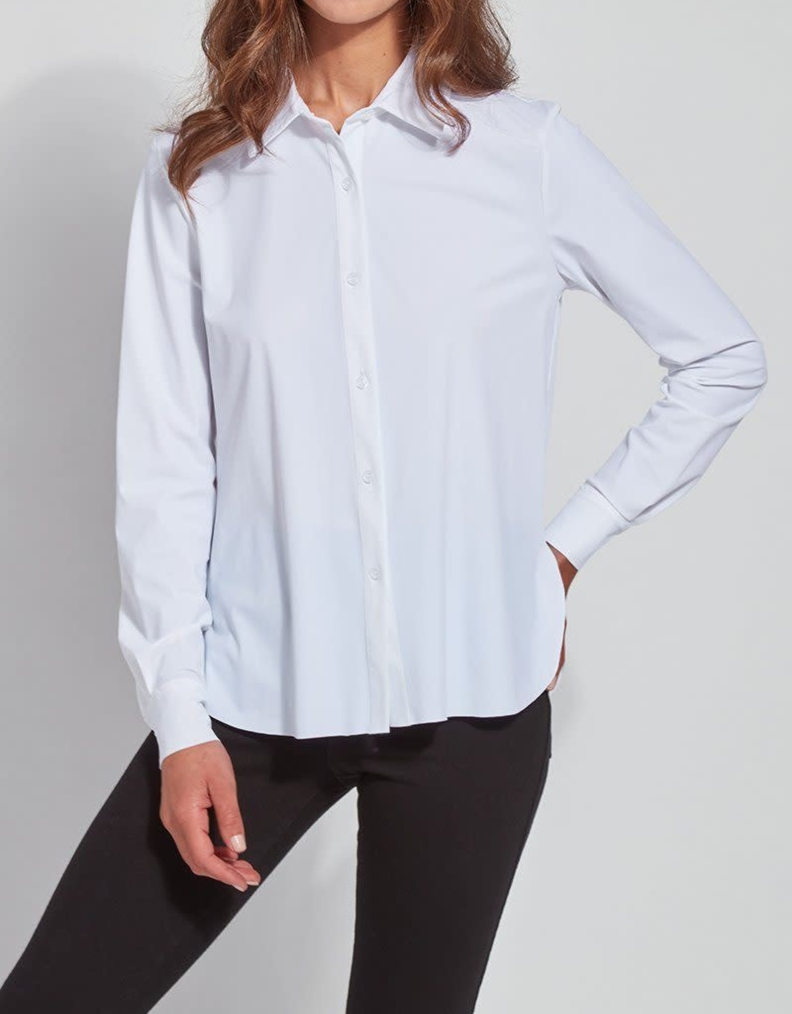Lysse White Slim & Stretchy Button-Down Top