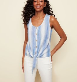 Charlie B Blue/White Stripe Tank w/Buttons & Tie-Front