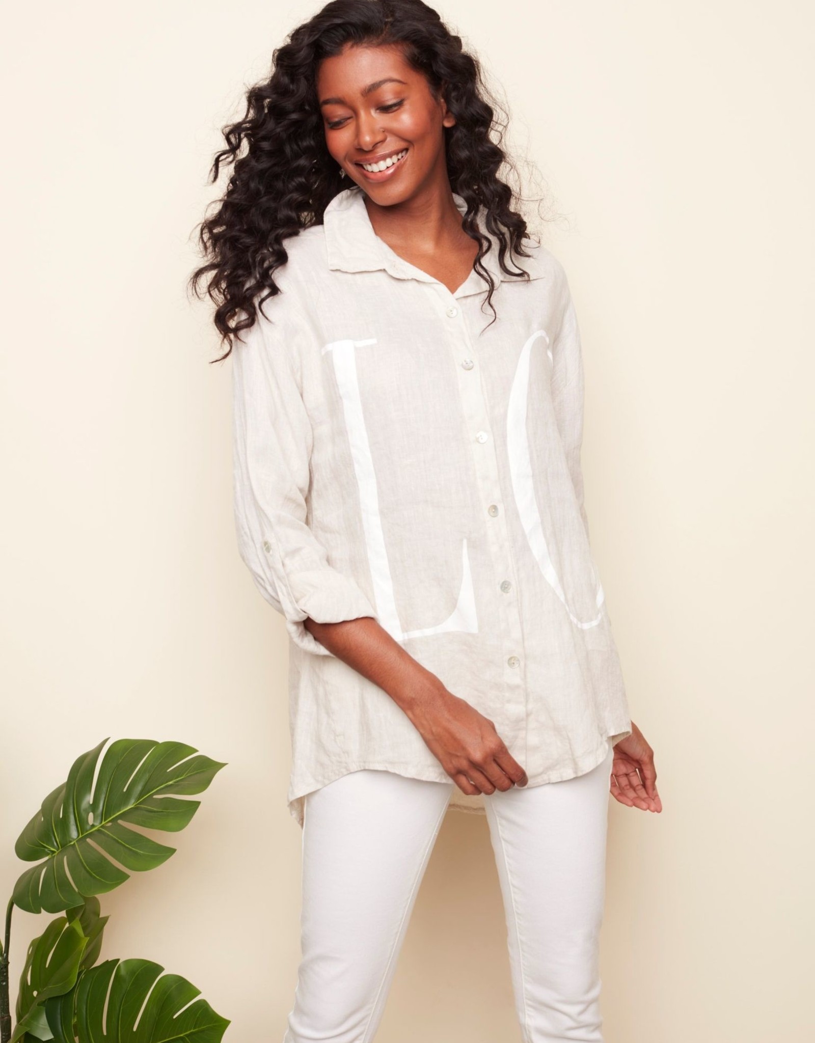 Charlie B Natural LOVE Linen Button-Up Tunic