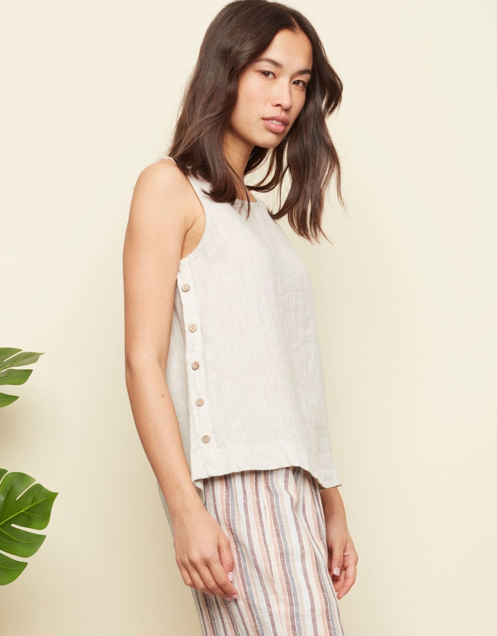 Charlie B Natural Woven Tank w/Side Buttons