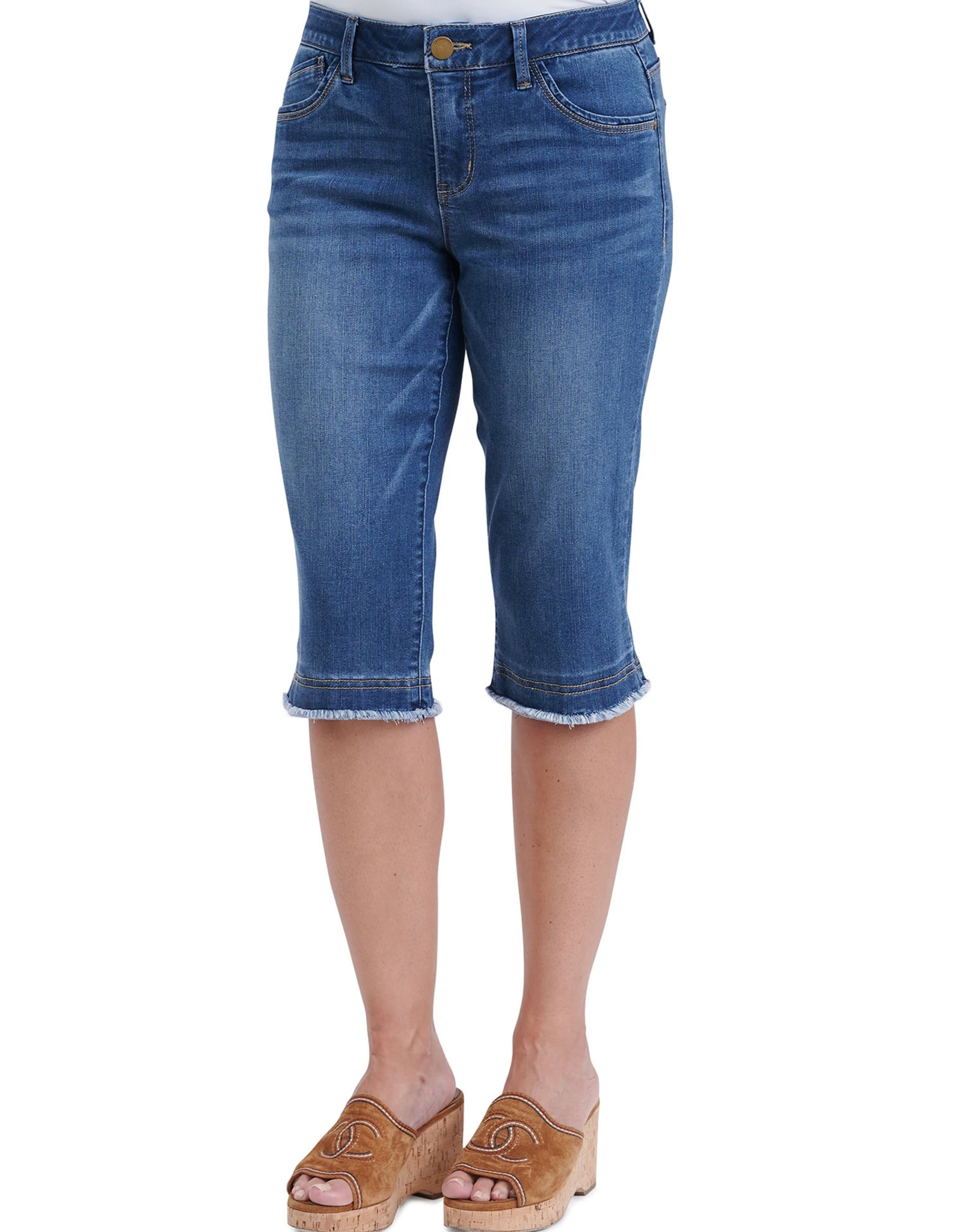 Medium Wash Denim Fray Hem Capri Skimmer - Evelie Blu Boutique