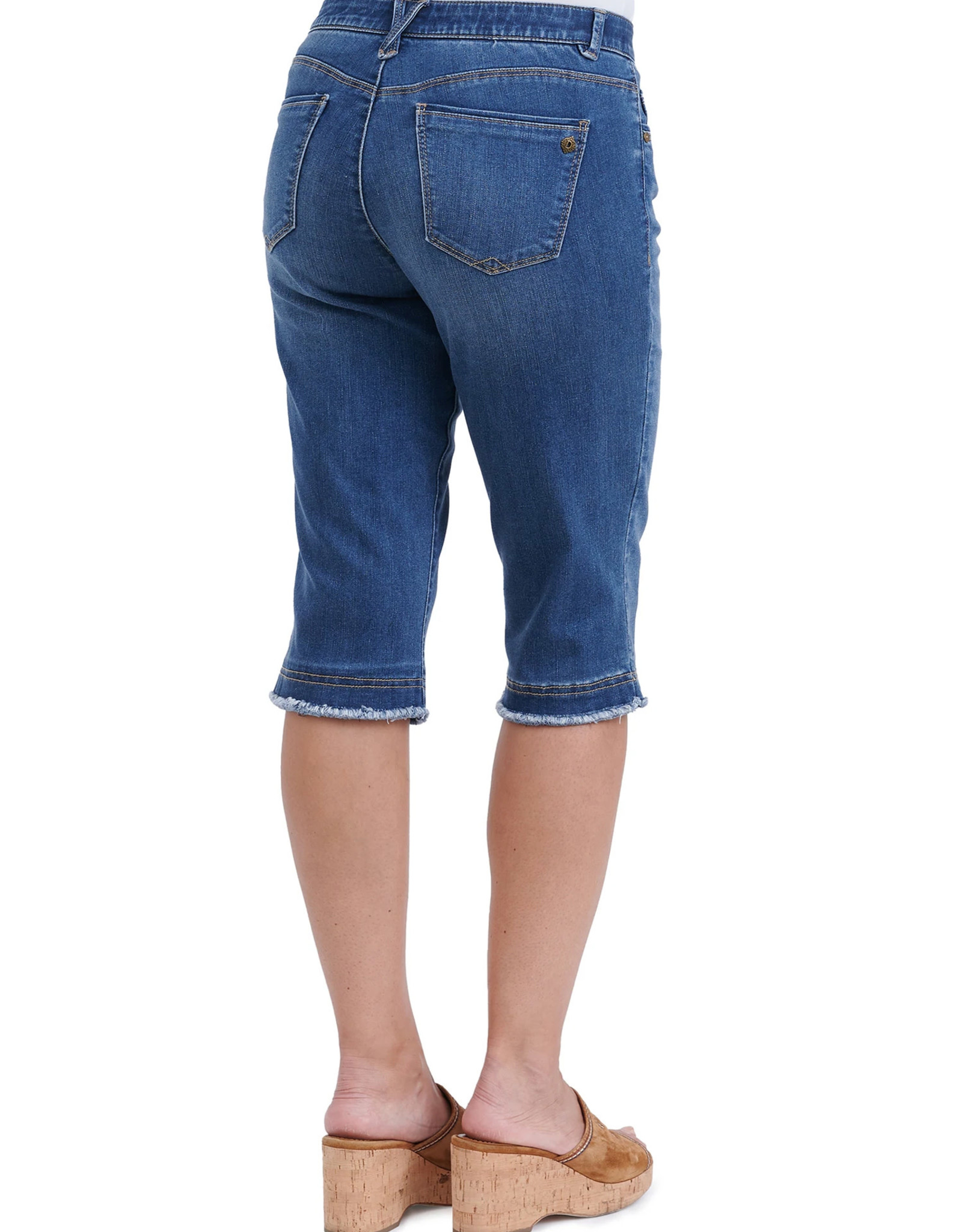 Medium Wash Denim Fray Hem Capri Skimmer - Evelie Blu Boutique