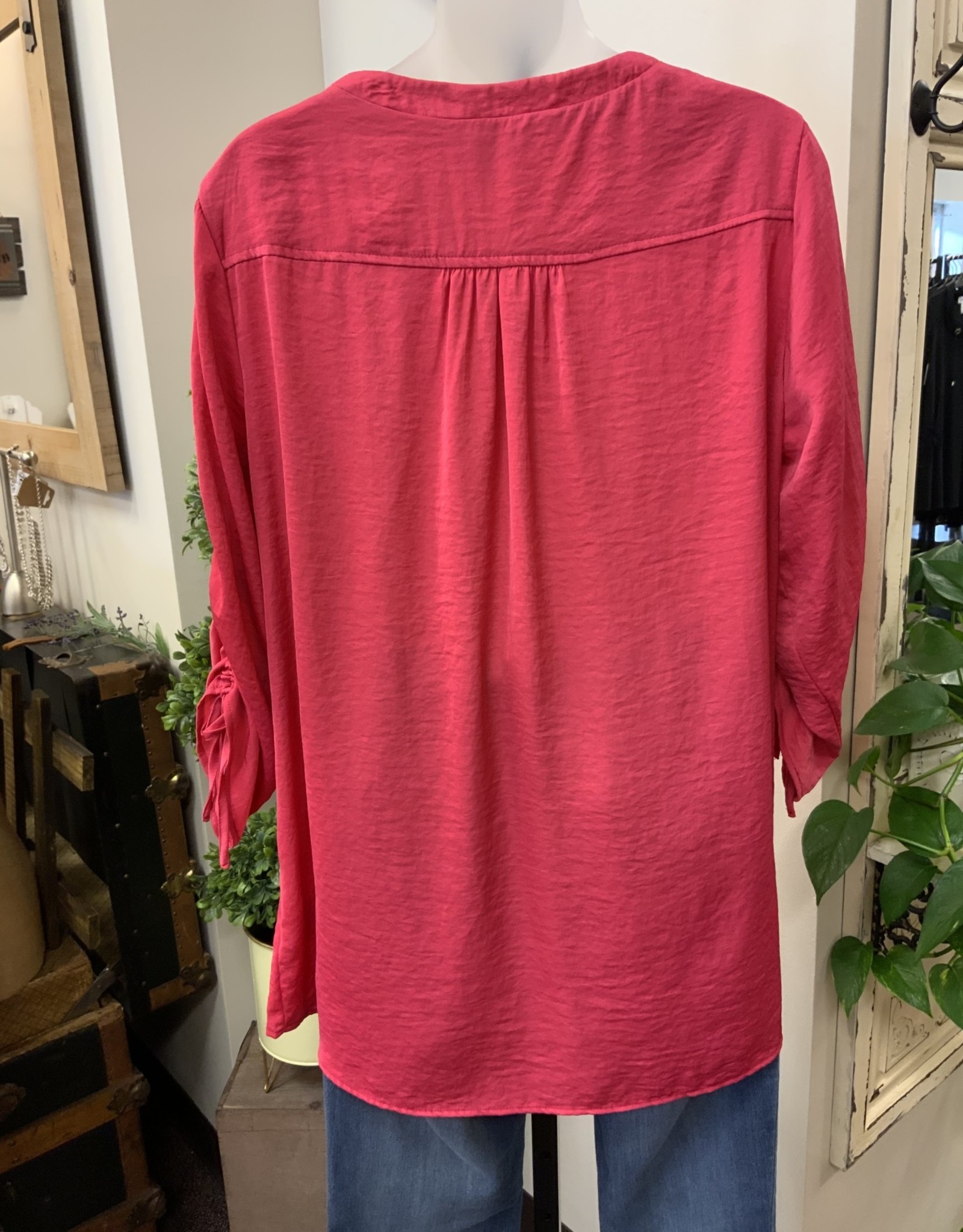 - Pink Cinch 3/4 Sleeve Layered Blouse