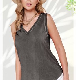 - Charcoal Grey Dyed Fabric Tank w/V-Neck