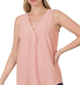 - Muave Textured Woven V-Neck Tank