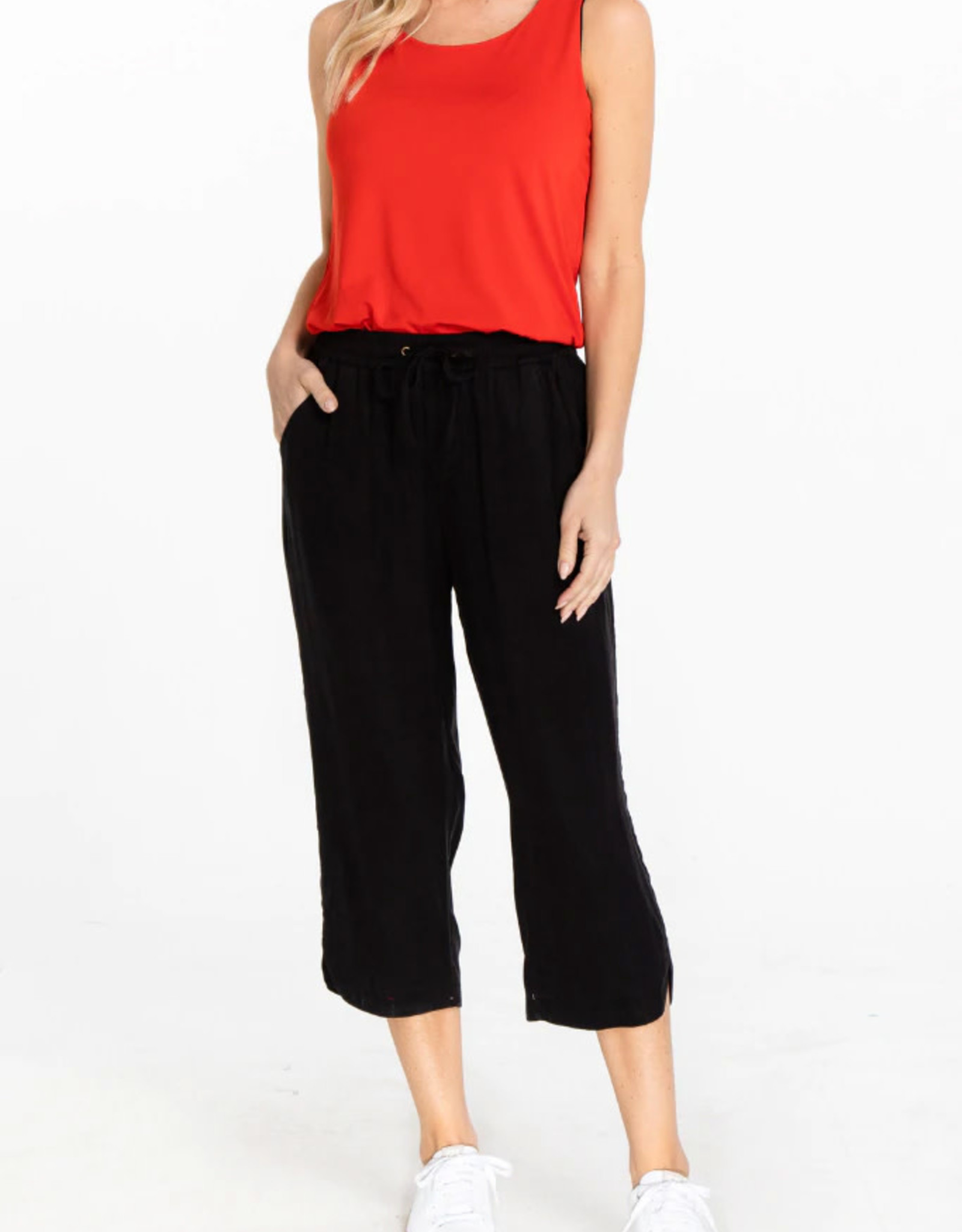 Black Drawstring Waist Tulip Hem Capri 
