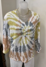 Lulu B Green/Rust/Grey Tie-Dye V-Neck Sweater