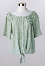 - Sage Eyelet Short Sleeve Knit Top w/Front Tie