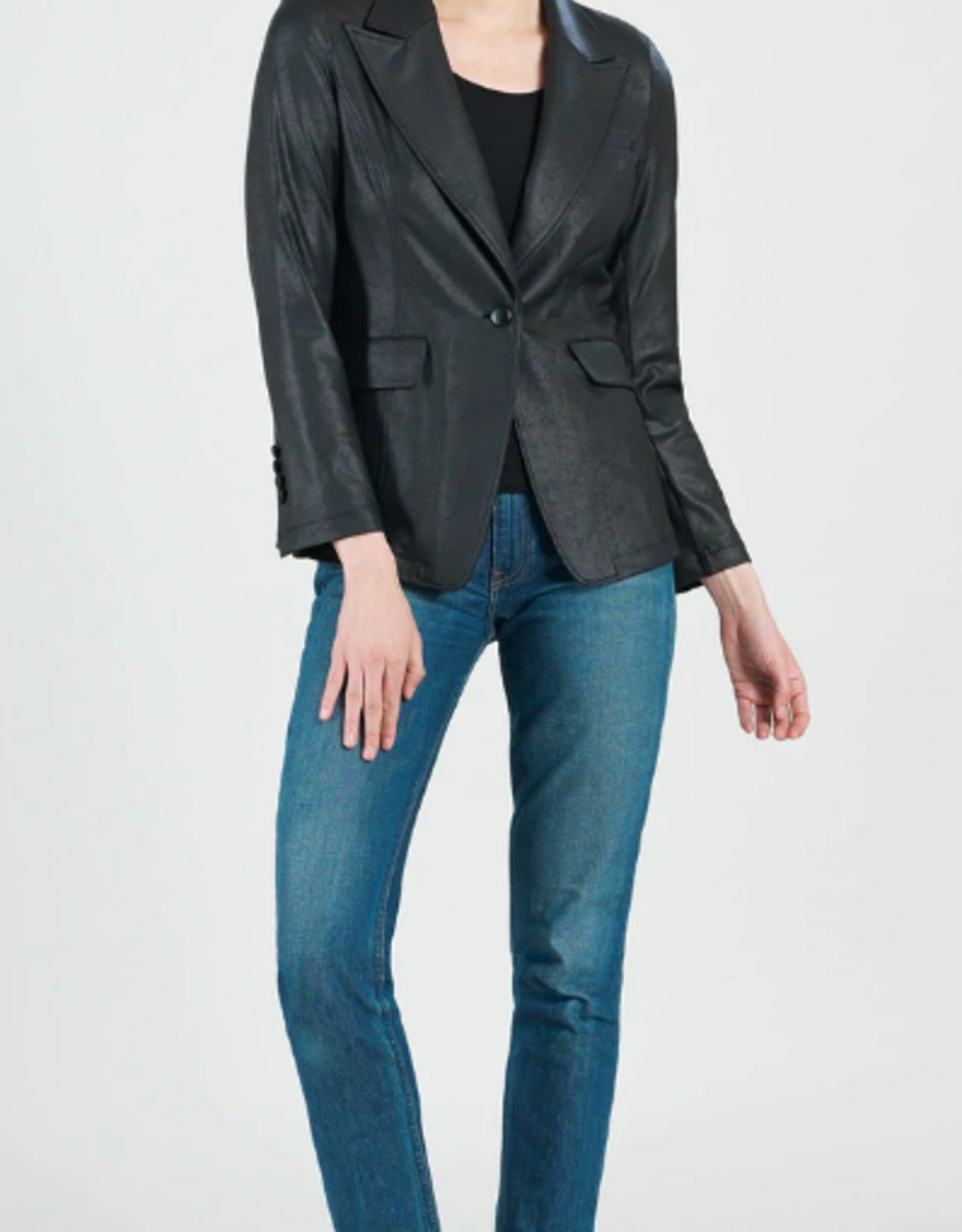 Clara Sunwoo Black Liquid Leather Blazer Jacket RB