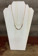 - Gold 2 Layer Chain & Multi Semi Precious Beads Necklace