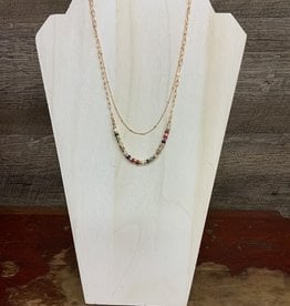 - Gold 2 Layer Chain & Multi Semi Precious Beads Necklace