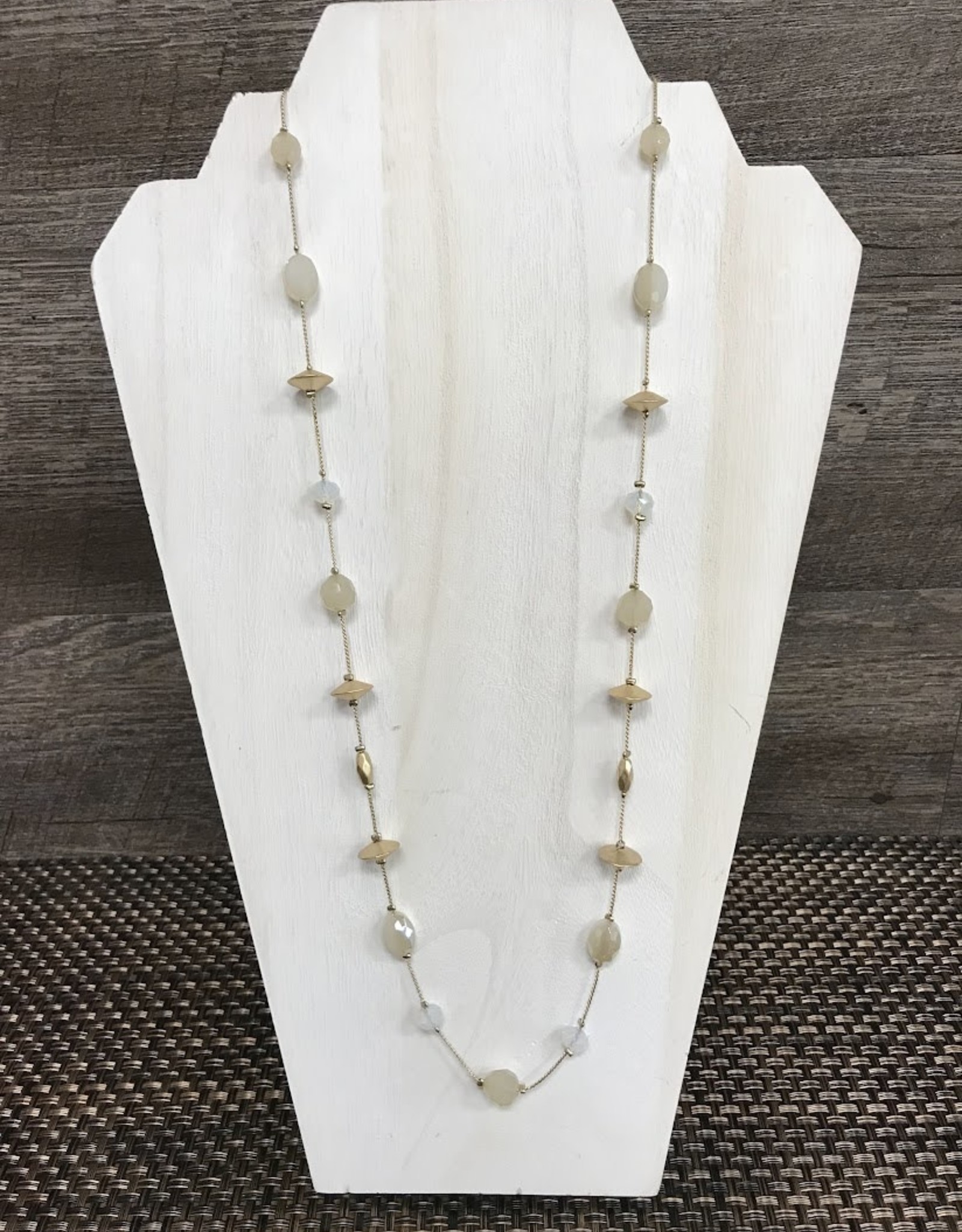 - Gold Cream Beaded Long Necklace