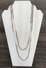 - Wood/Grey/Gold Beaded Long Necklace