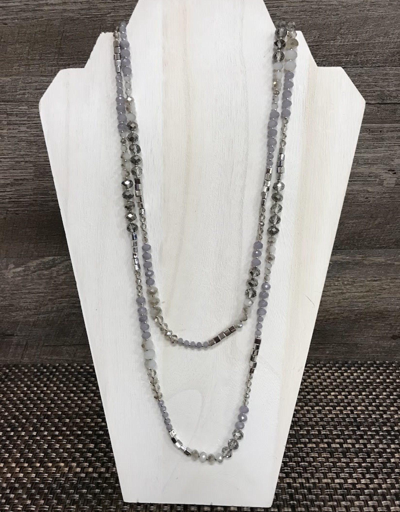 - Silver/Grey Beaded Long Necklace