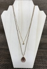 - Gold 2 Layer Crystal Beaded w/Mauve Gem Long Necklace