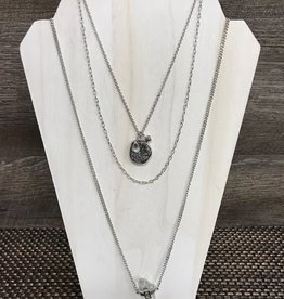 - Silver 3 Layer Grey Crystal Rock Necklace