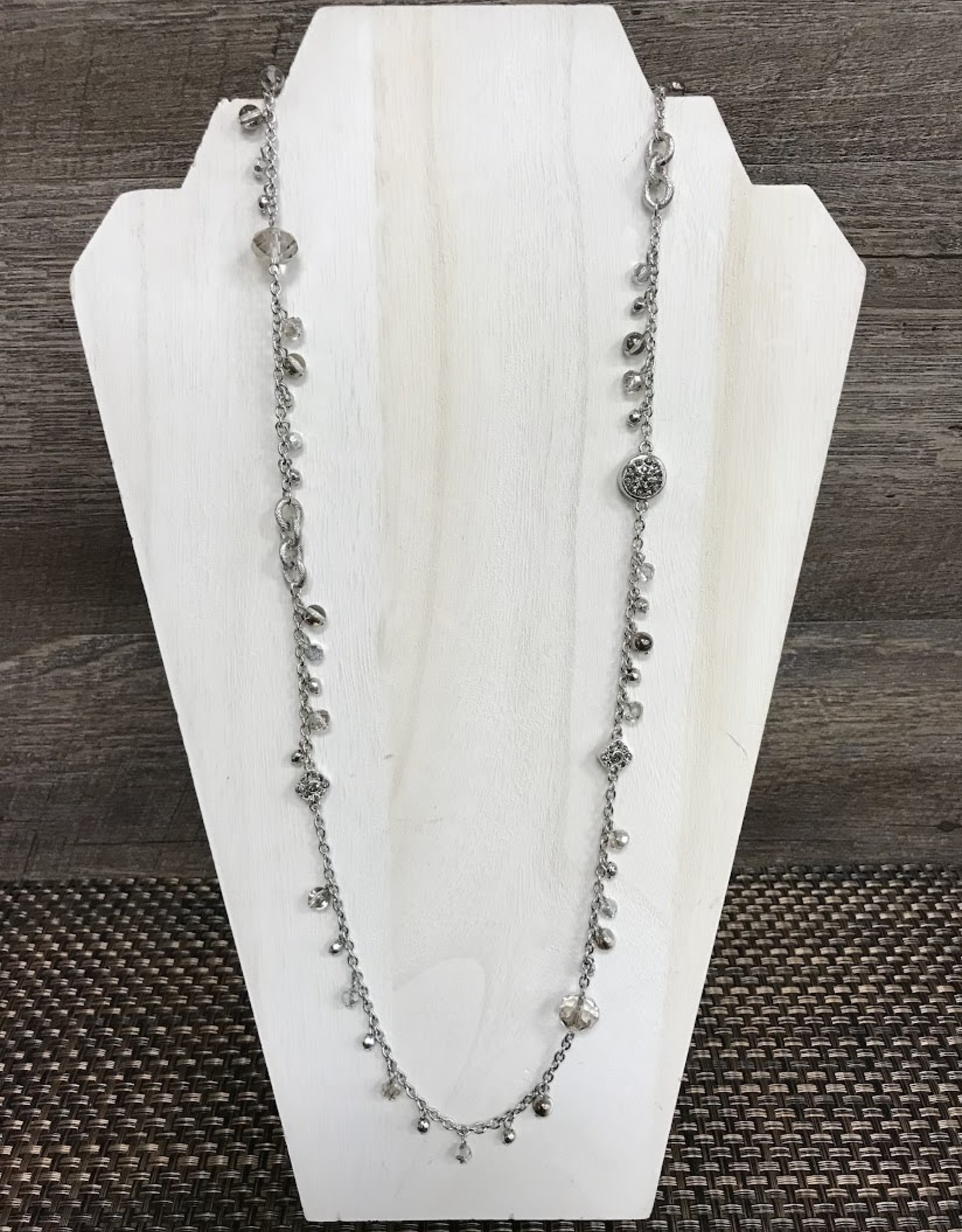 - Silver Long Necklace w/Grey Charms