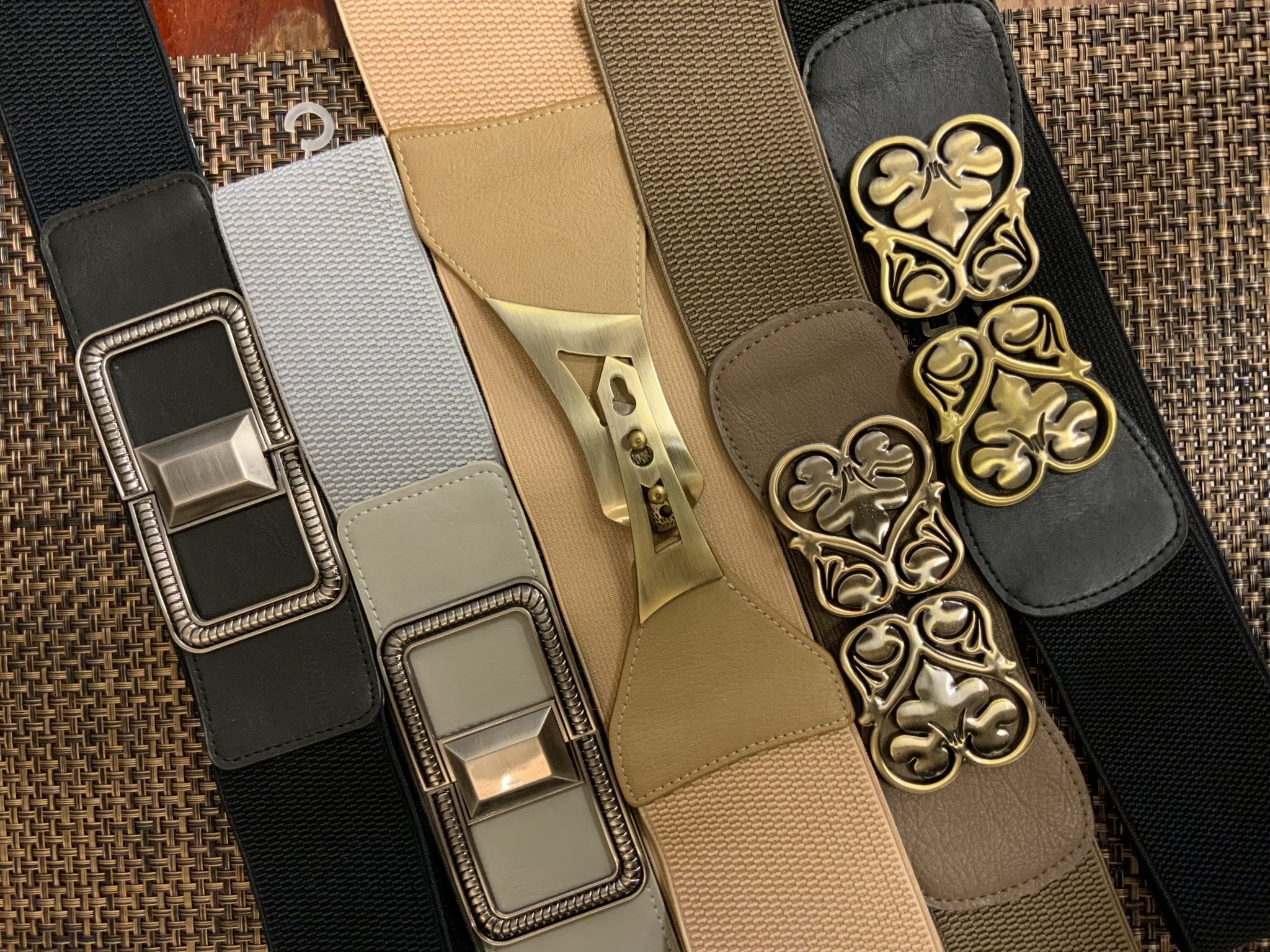 black elastic belt with gold buckle