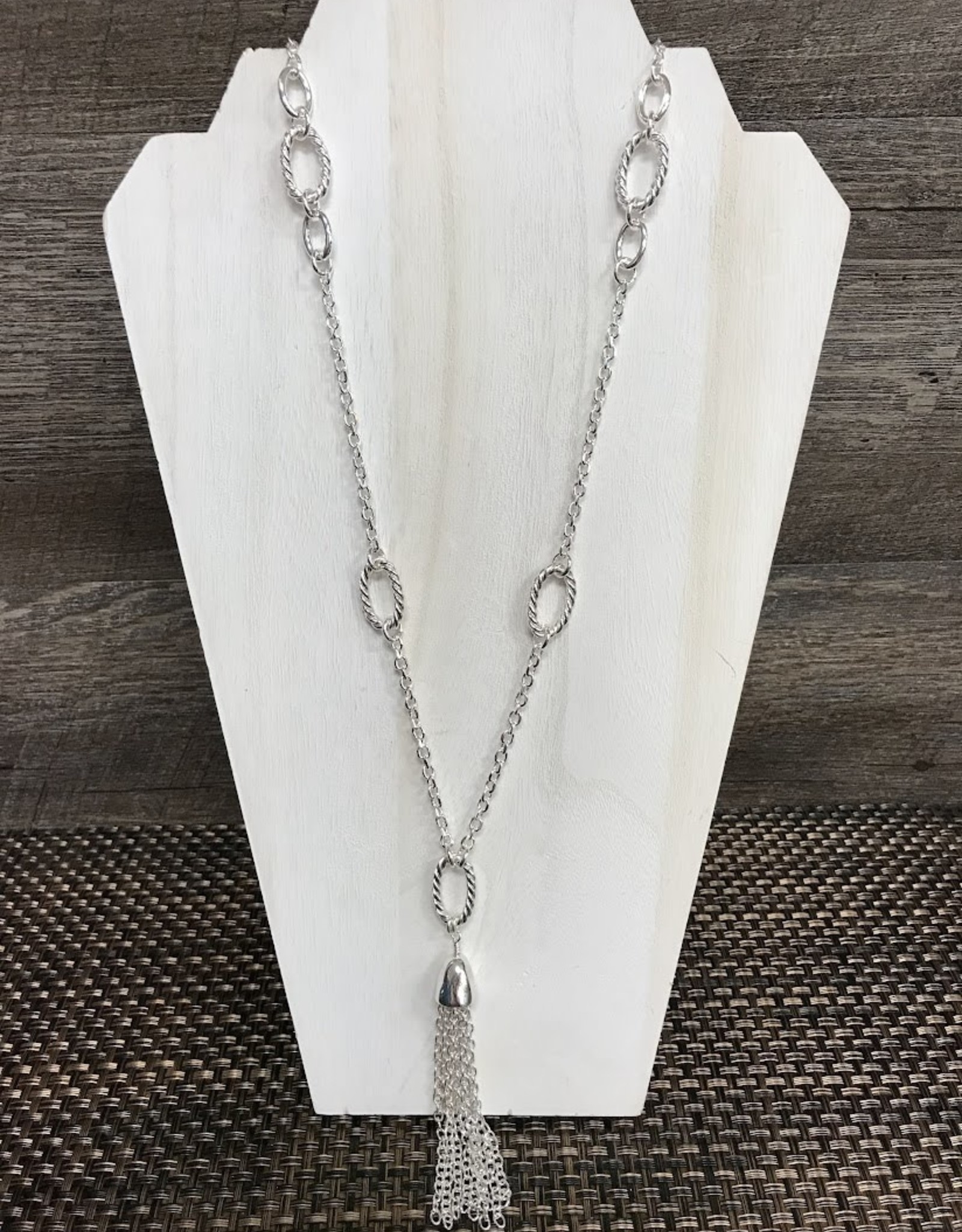 - Silver Chain Long Necklace w/Tassel