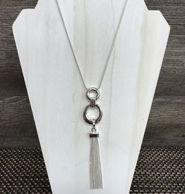 - Silver 2 Circle & Tassel Long Necklace