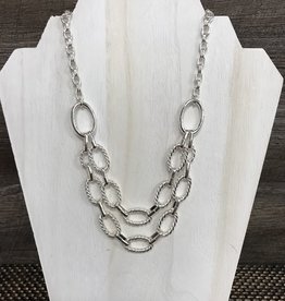 - Silver 2 Layer Circle Links Short Necklace