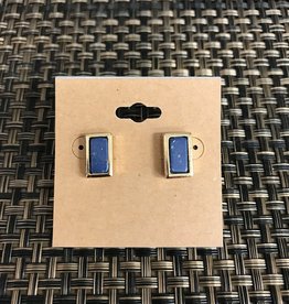 - Gold Trimmed Blue Rectangle Post Earring