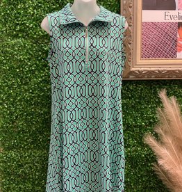 Lulu B Navy/Green Geo Print Sleeveless 1/4 Zip Dress