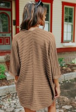 - Brown Ribbed Open Front Knit Cardigan