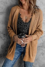 - Apricot Drop Sleeve Cable Knit Cardigan with Slits