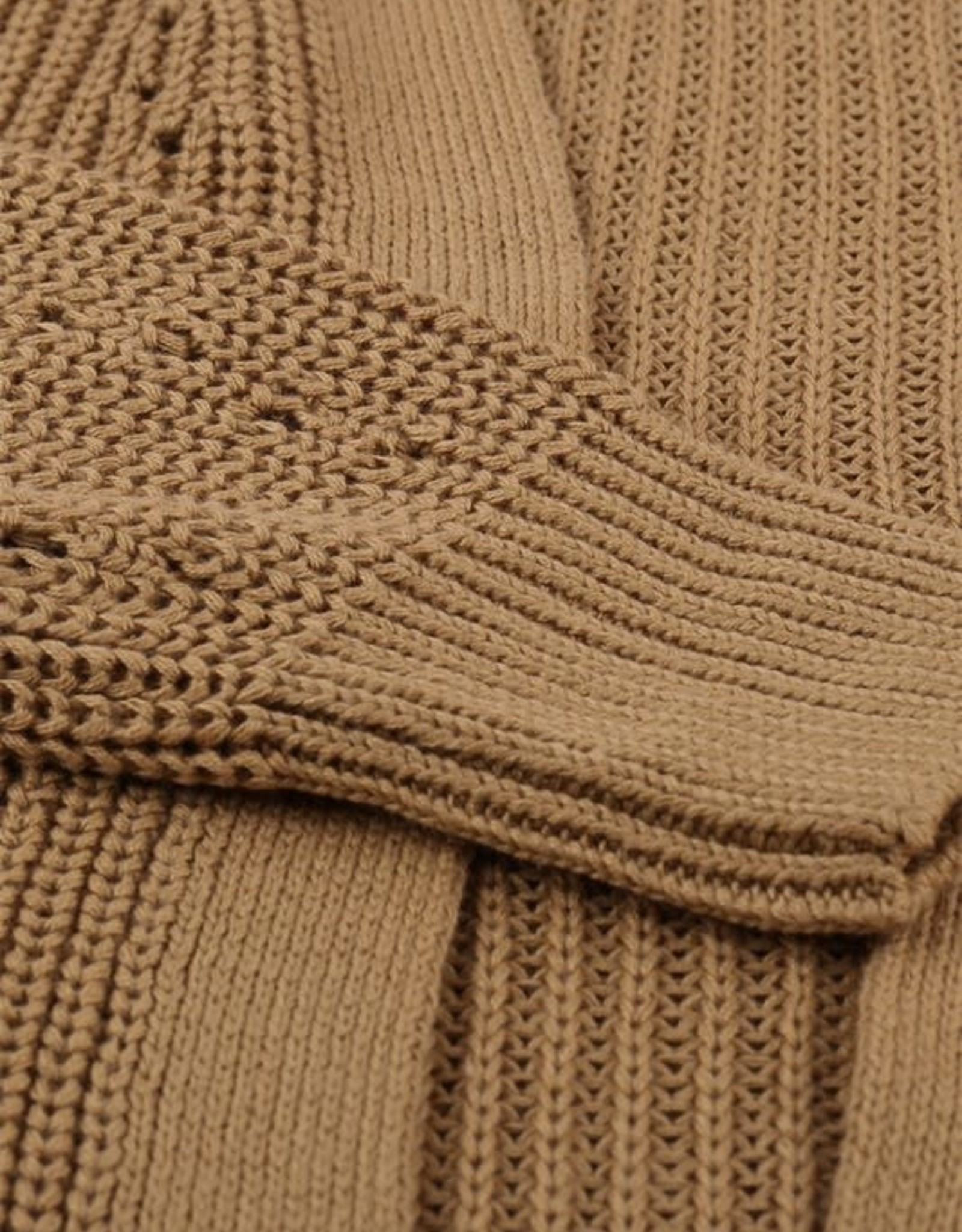 - Apricot Drop Sleeve Cable Knit Cardigan with Slits