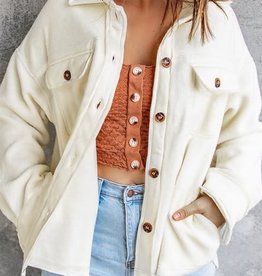 - Cream Pocketed Patched Elbow Shacket