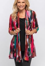 - Pink Multi Color Print 3/4 Sleeve Mesh Cardigan