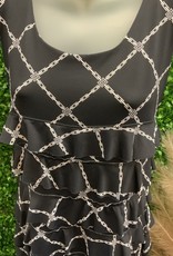 Lulu B Black w/White Chain Print Sleeveless Tiered Ruffle Dress