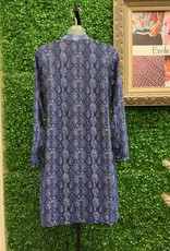 Lulu B Blue/Black Snake Print 1/2 Zip Long Sleeve Dress