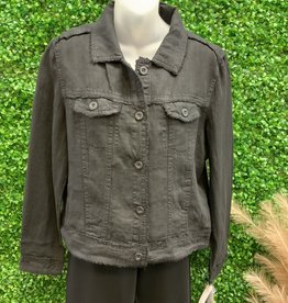 Lulu B Black Button-Down Linen Jacket w/Fray Hem