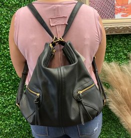 Black  Zip Convertible Hobo To Backpack