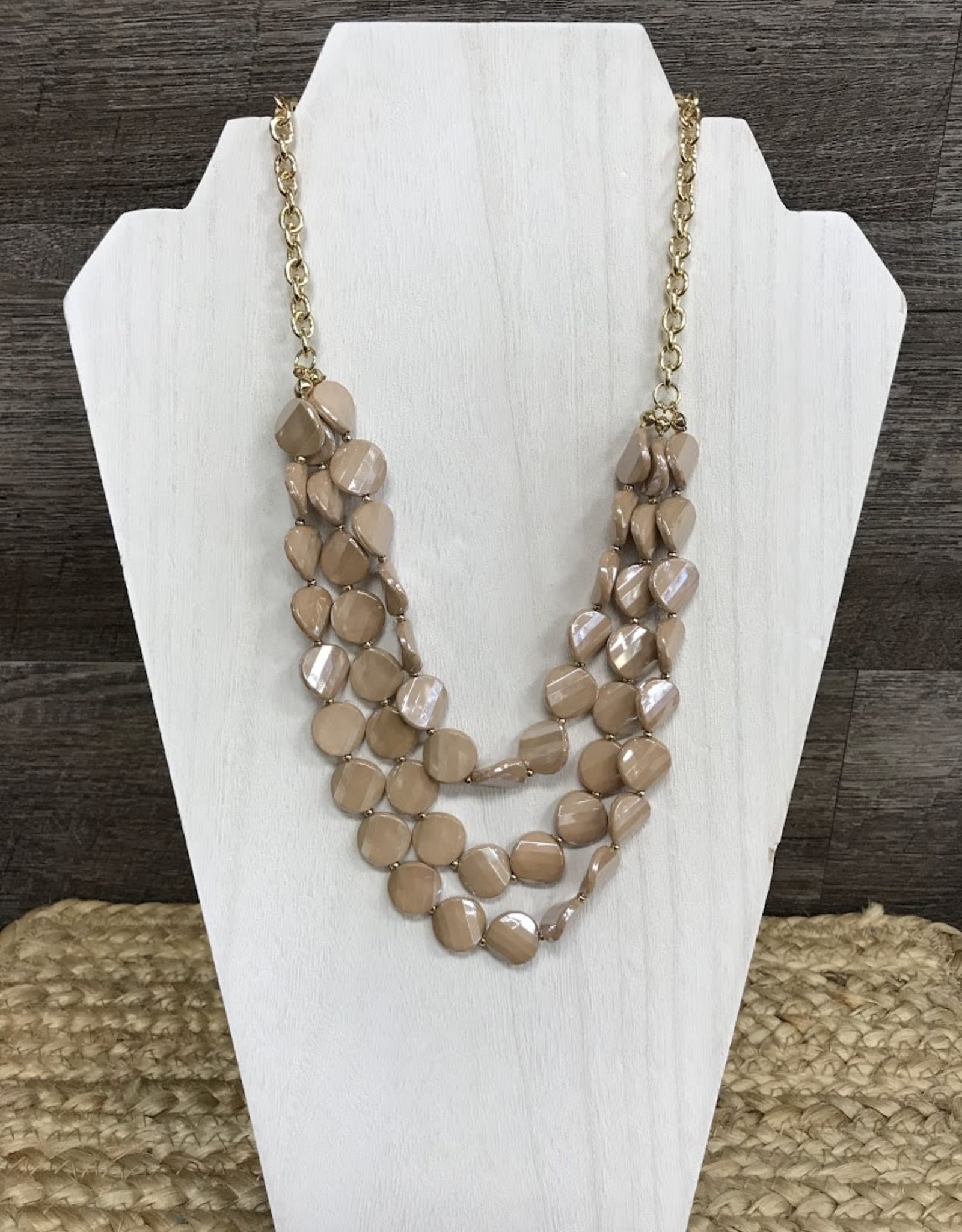 - Taupe Beads Short Gold Necklace
