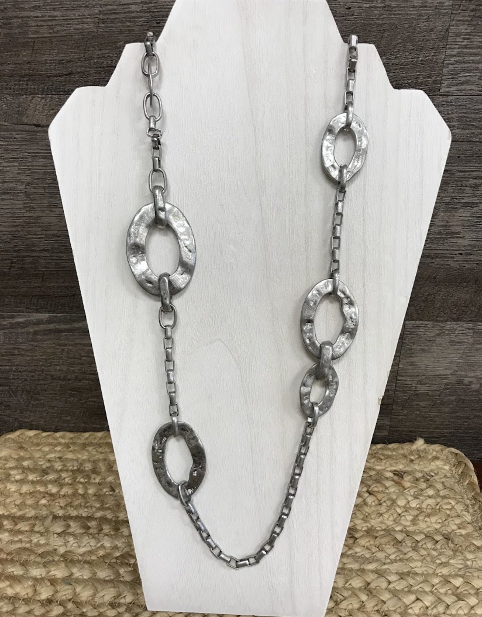 - Silver Hammered Link Long Necklace