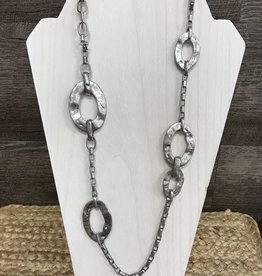 - Silver Hammered Link Long Necklace