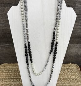 - Black/Grey/Cream Beaded Long Necklace